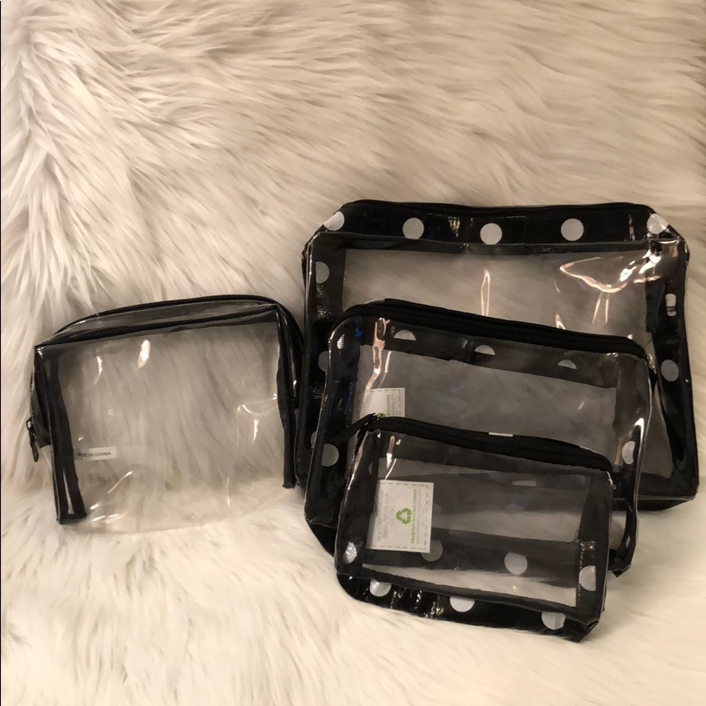 Clear and black polka cosmetic bag bundle